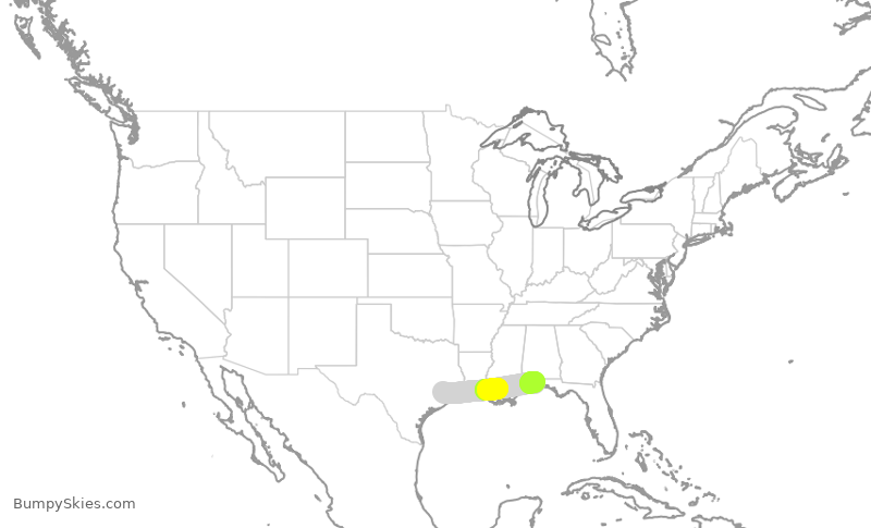 Turbulence forecast map for ASH6195, IAH to PNS