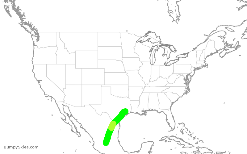 Turbulence forecast map for ASH6199, BJX to IAH