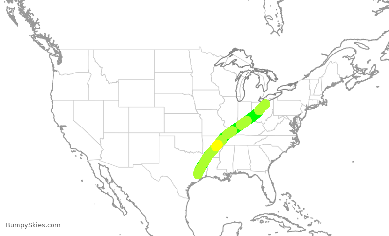 Turbulence forecast map for ASH6202, IAH to CLE