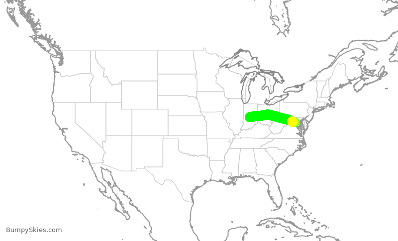 Turbulence forecast map for ASH6210, IND to IAD