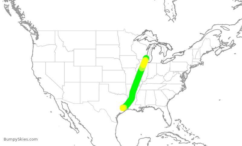 Turbulence forecast map for ASH6210, MKE to IAH