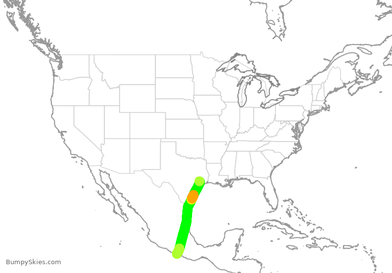 Turbulence forecast map for ASH6218, IAH to ACA