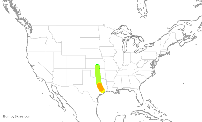 Turbulence forecast map for ASH6224, ICT to IAH