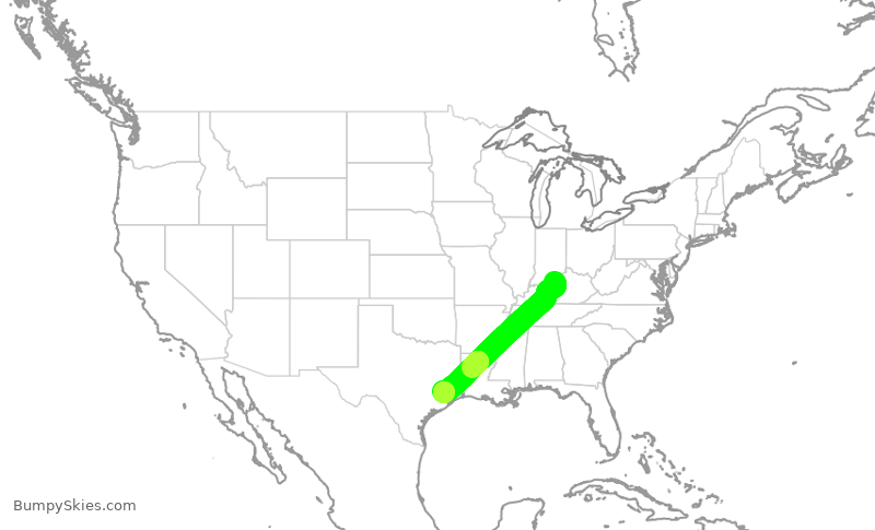 Turbulence forecast map for ASH6228, SDF to IAH