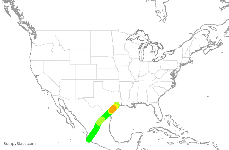 Turbulence forecast map for ASH6229, IAH to ZLO