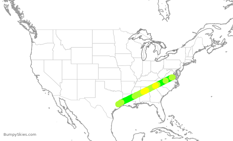 Turbulence forecast map for ASH6231, RIC to IAH