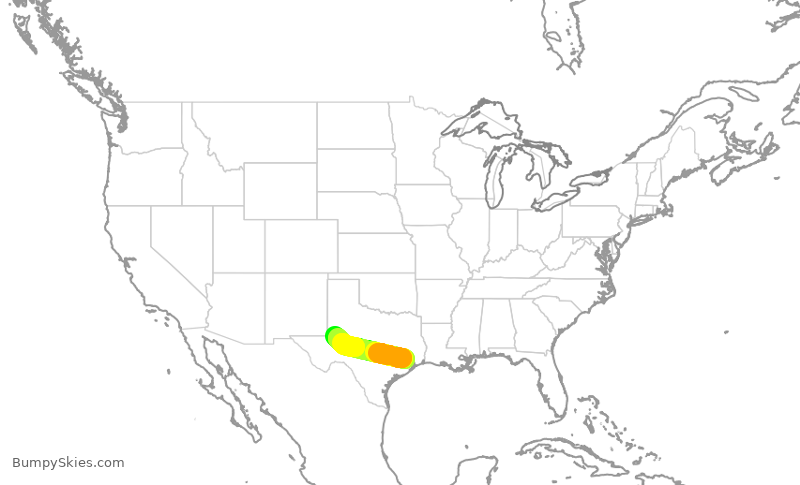 Turbulence forecast map for ASH6233, IAH to MAF