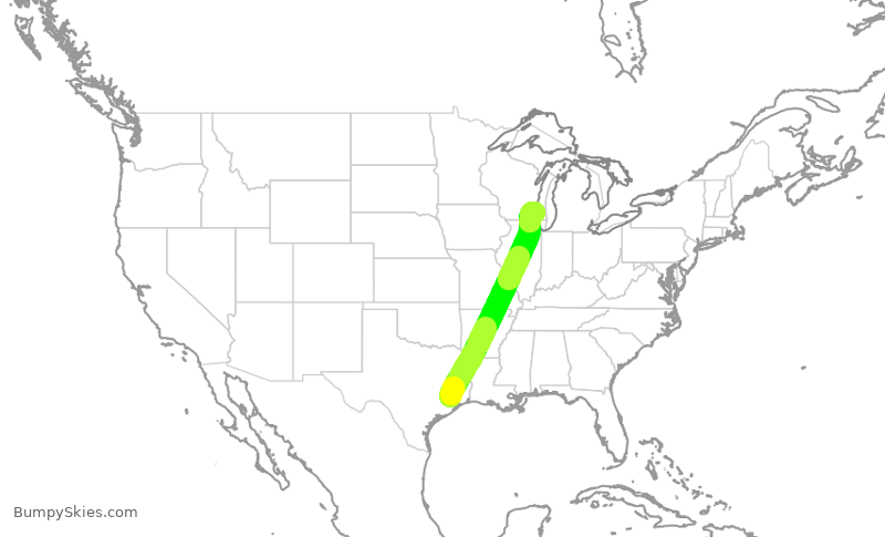 Turbulence forecast map for ASH6235, IAH to MKE