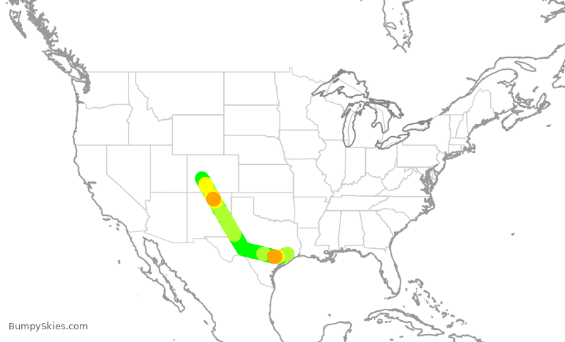 Turbulence forecast map for ASH6241, GUC to IAH