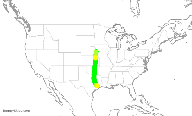 Turbulence forecast map for ASH6243, OMA to IAH
