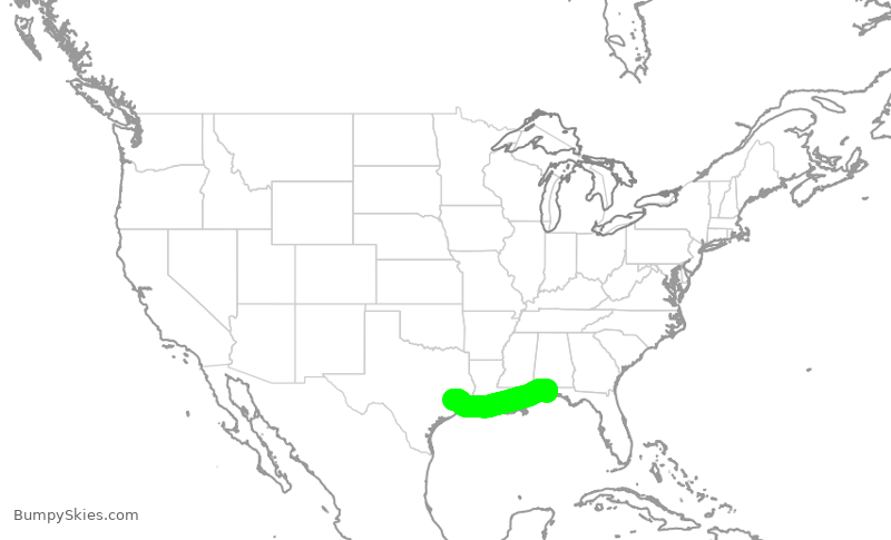 Turbulence forecast map for ASH6244, PNS to IAH