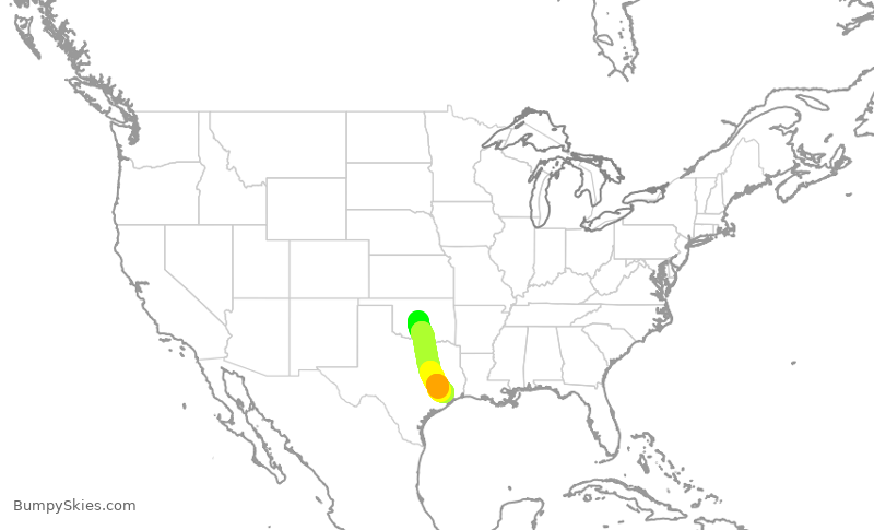 Turbulence forecast map for ASH6247, OKC to IAH