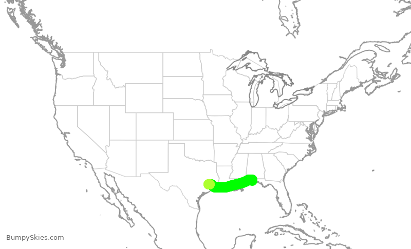 Turbulence forecast map for ASH6247, PNS to IAH