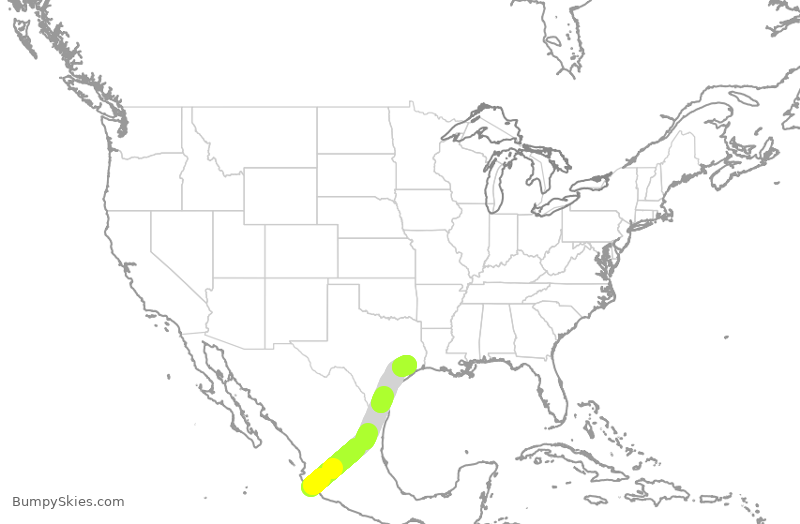 Turbulence forecast map for ASH6249, MZO to IAH