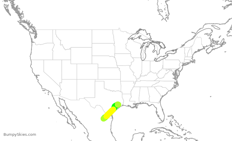 Turbulence forecast map for ASH6253, MTY to IAH