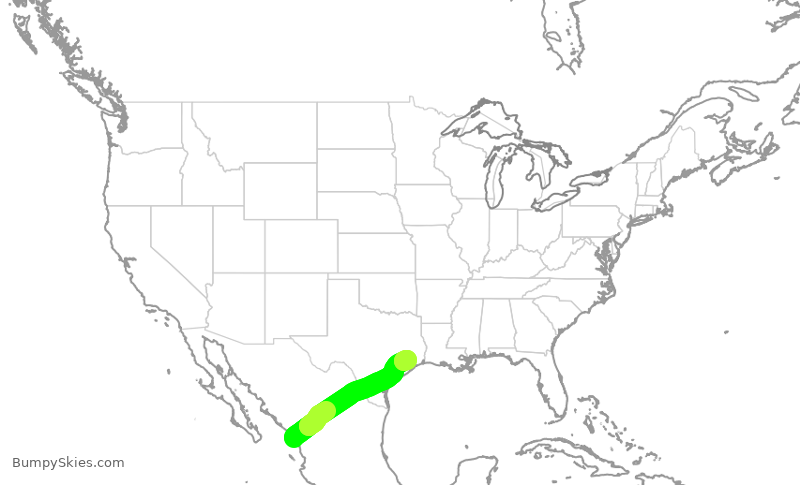 Turbulence forecast map for ASH6257, MMZ to IAH