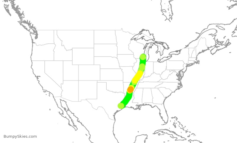 Turbulence forecast map for ASH6261, MKE to IAH