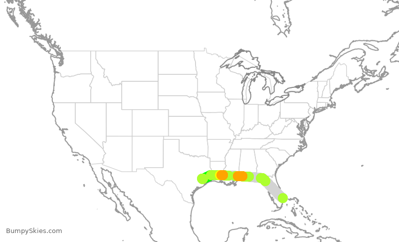 Turbulence forecast map for ASH6269, DJT to IAH