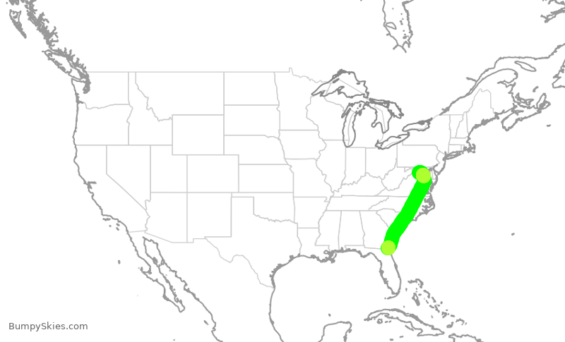 Turbulence forecast map for ASH6282, IAD to JAX