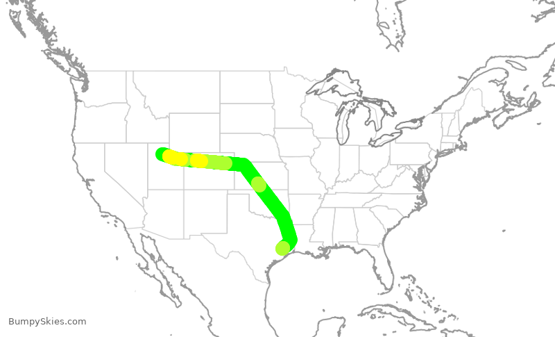 Turbulence forecast map for ASH6282, SLC to IAH