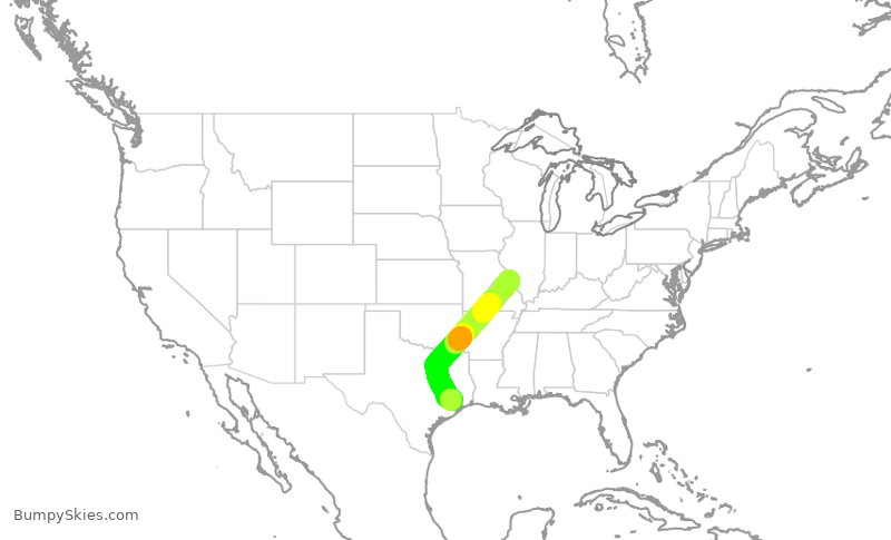 Turbulence forecast map for ASH6283, STL to IAH