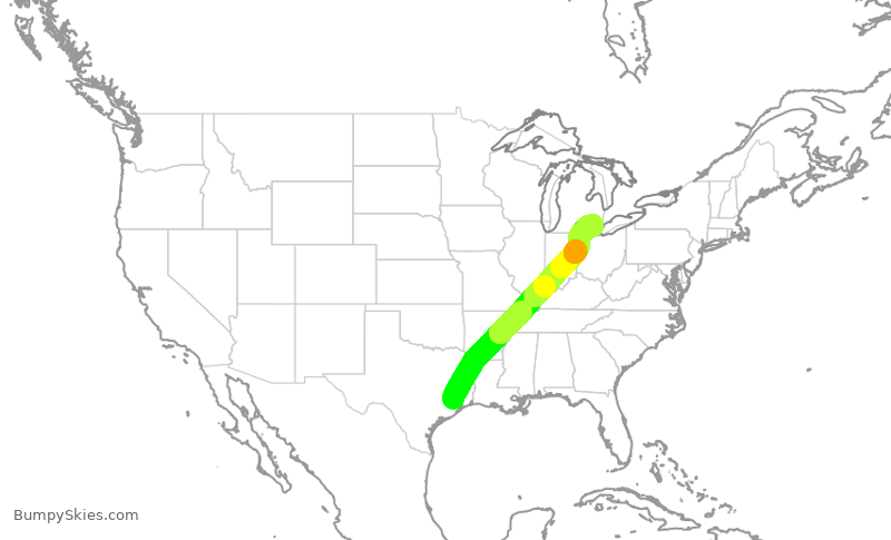 Turbulence forecast map for ASH6285, IAH to DTW