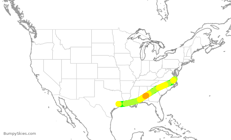 Turbulence forecast map for ASH6286, IAH to ORF