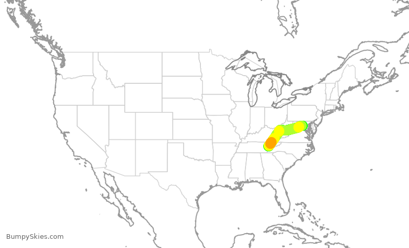 Turbulence forecast map for ASH6297, TYS to IAD