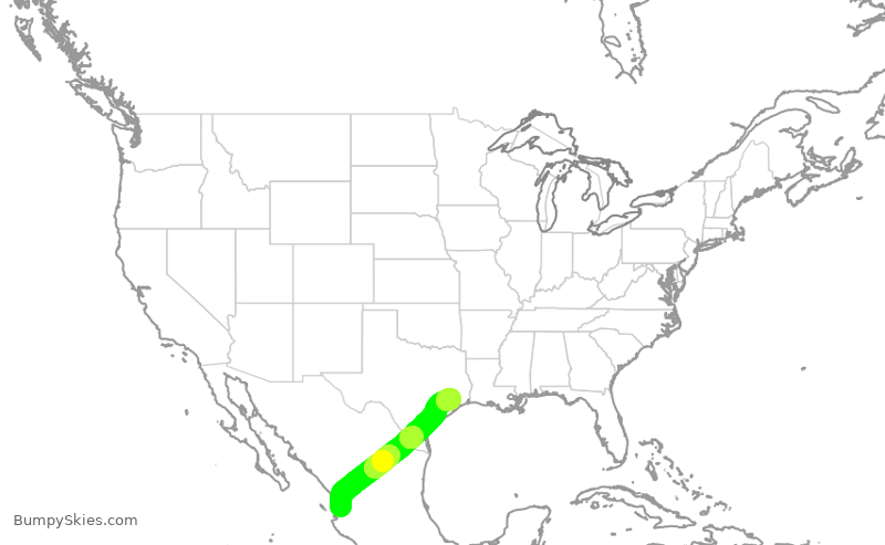 Turbulence forecast map for ASH6336, MEP to IAH