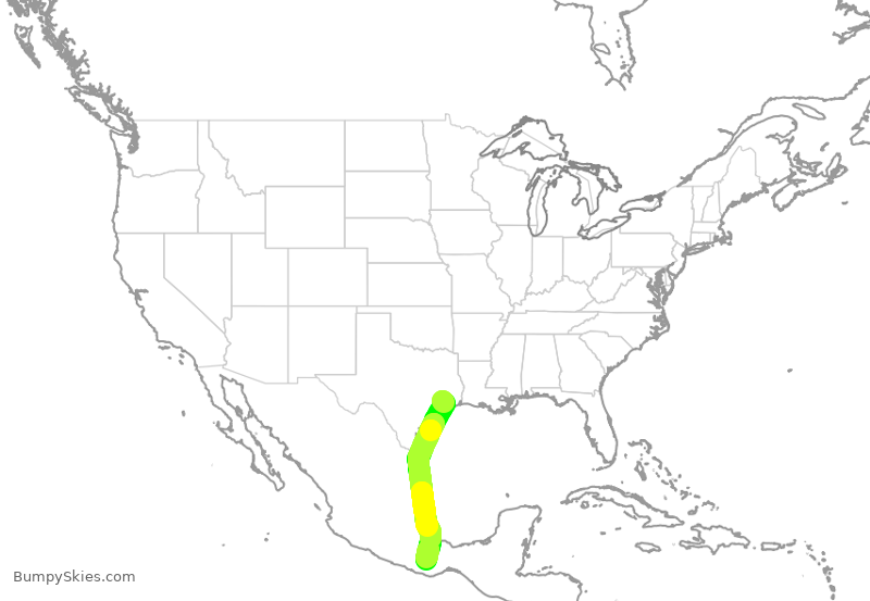 Turbulence forecast map for ASH6375, IAH to OAX