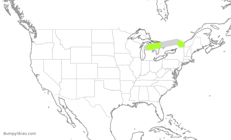 Turbulence forecast map for ASP489, TVC to YUL