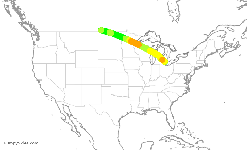 Turbulence forecast map for ASP554, YQG to YEN