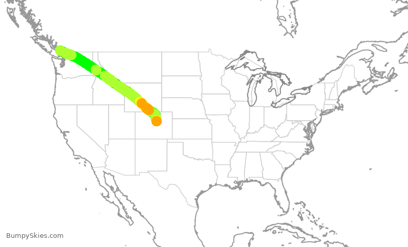 Turbulence forecast map for ASP642, YVR to APA