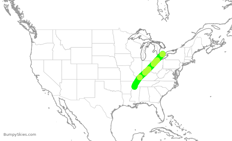 Turbulence forecast map for ASP653, MEM to YKF