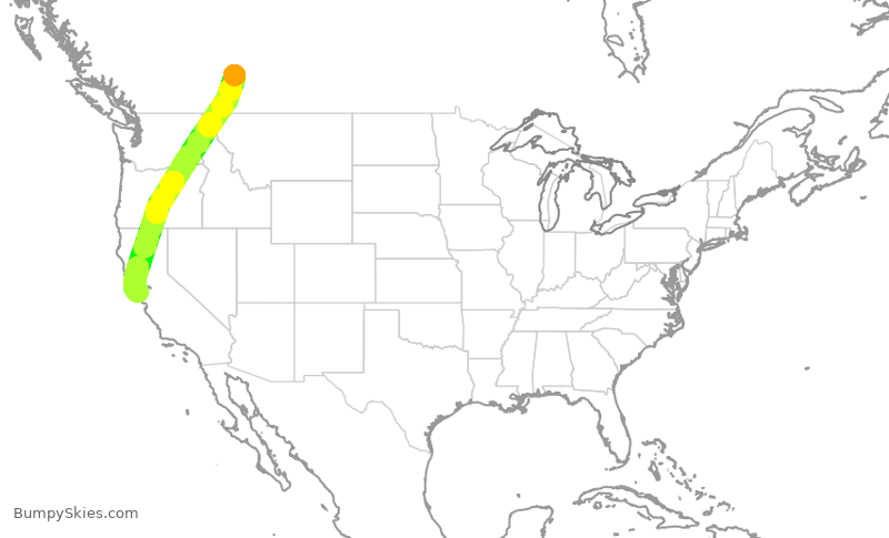 Turbulence forecast map for ASP654, YYC to SFO