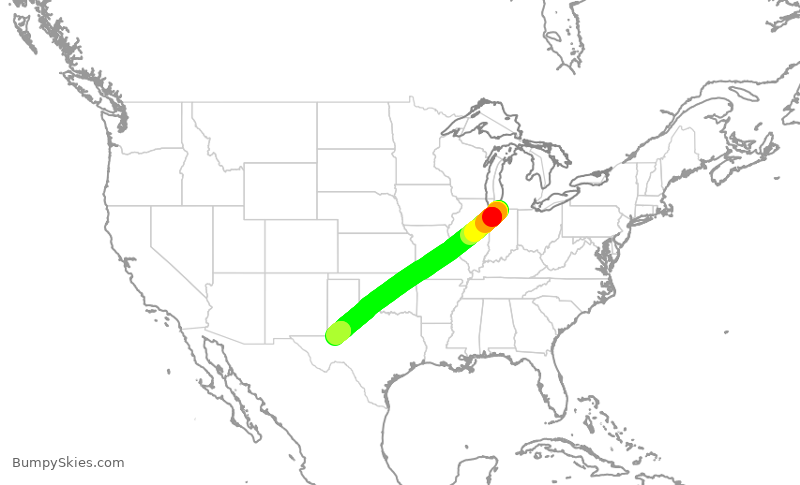 Turbulence forecast map for ASP654, SBN to MAF