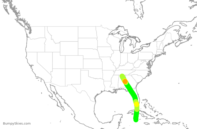 Turbulence forecast map for ASP668, HSV to WCR