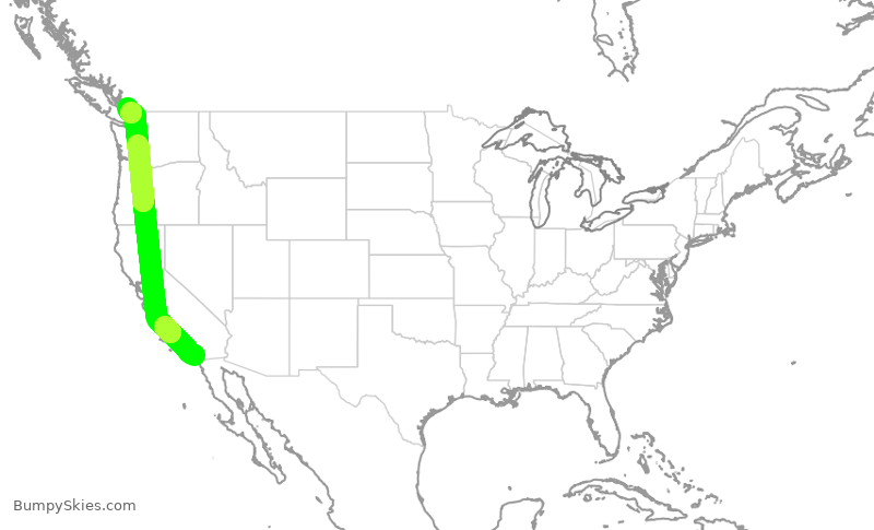 Turbulence forecast map for ASP812, SAN to YVR
