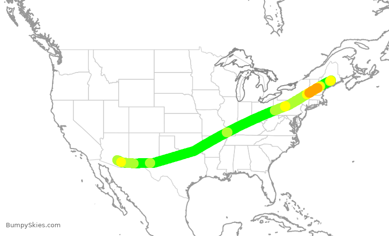Turbulence forecast map for AUA1413, BGR to MZJ