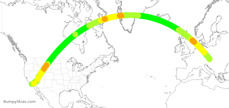 Turbulence forecast map for AUA51, VIE to LAX
