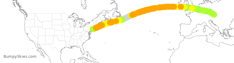 Turbulence forecast map for AUA8, JFK to VIE