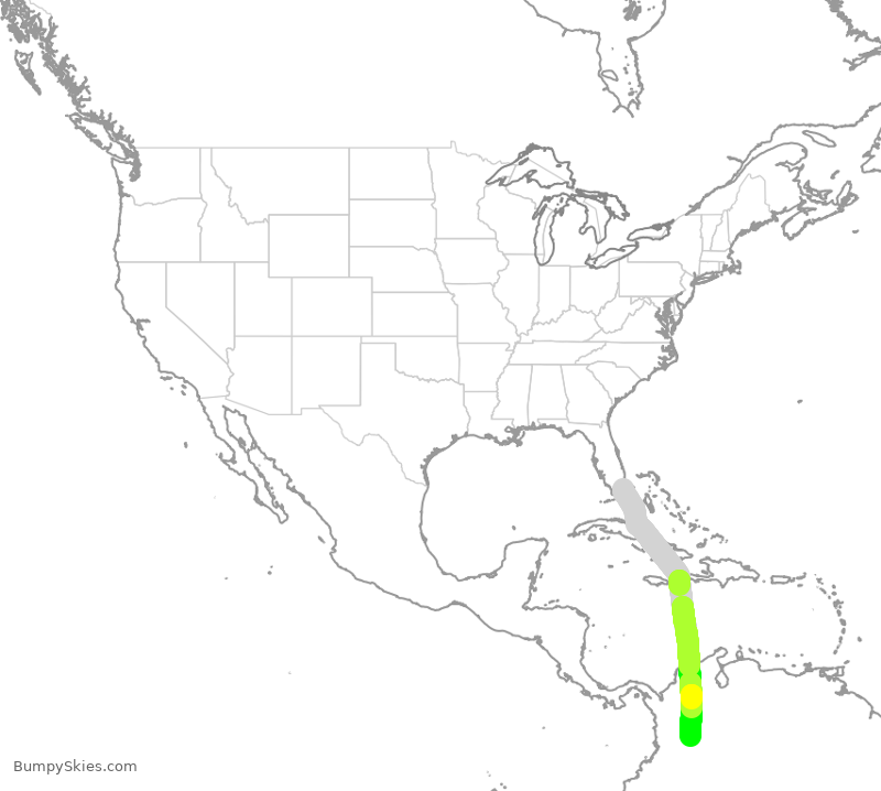 Turbulence forecast map for AVA009, MIA to KBO