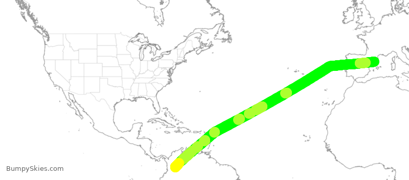 Turbulence forecast map for AVA019, BCN to BOG