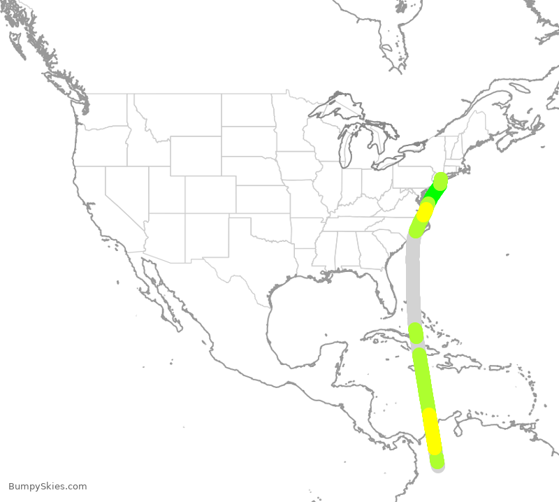 Turbulence forecast map for AVA020, KBO to JFK