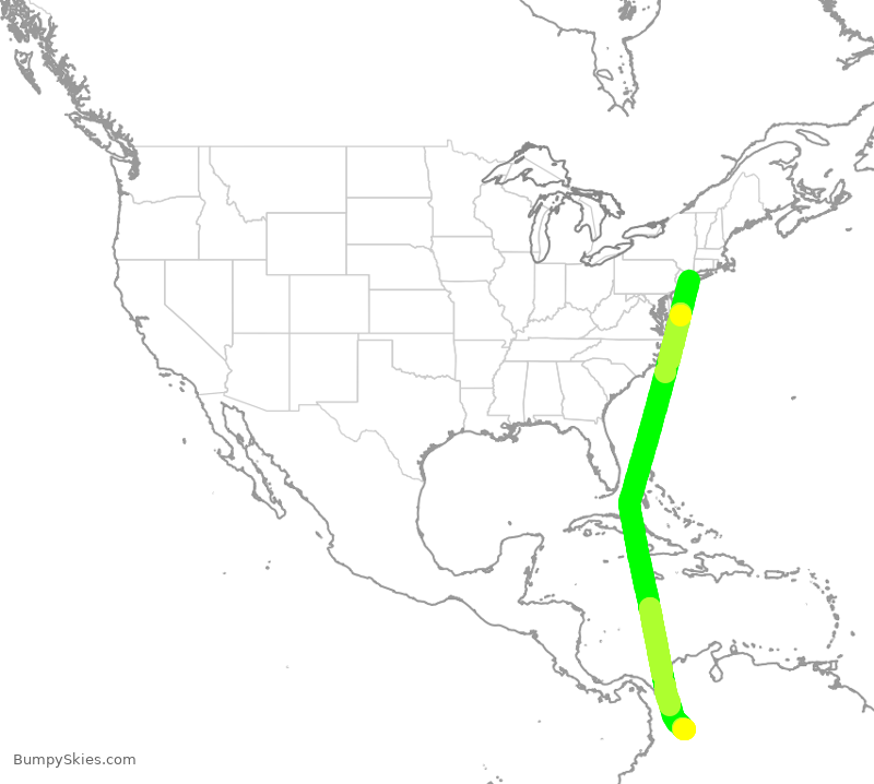 Turbulence forecast map for AVA021, JFK to KBO