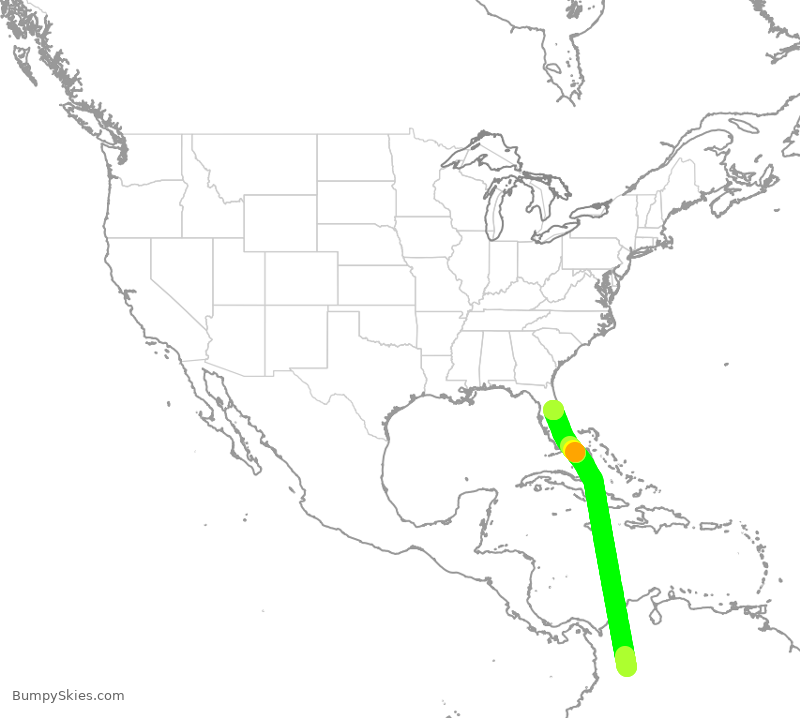 Turbulence forecast map for AVA028, BOG to MCO