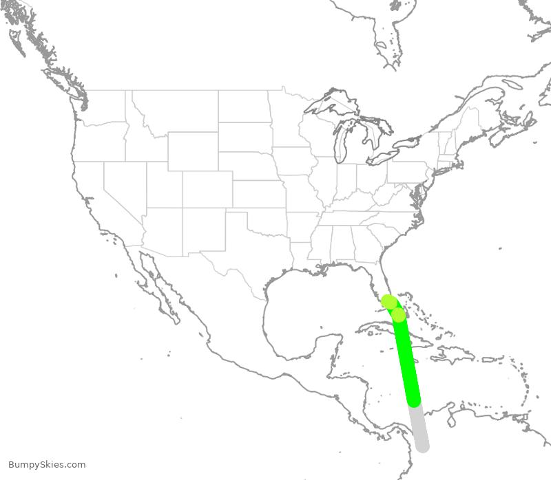 Turbulence forecast map for AVA030, MDE to MIA