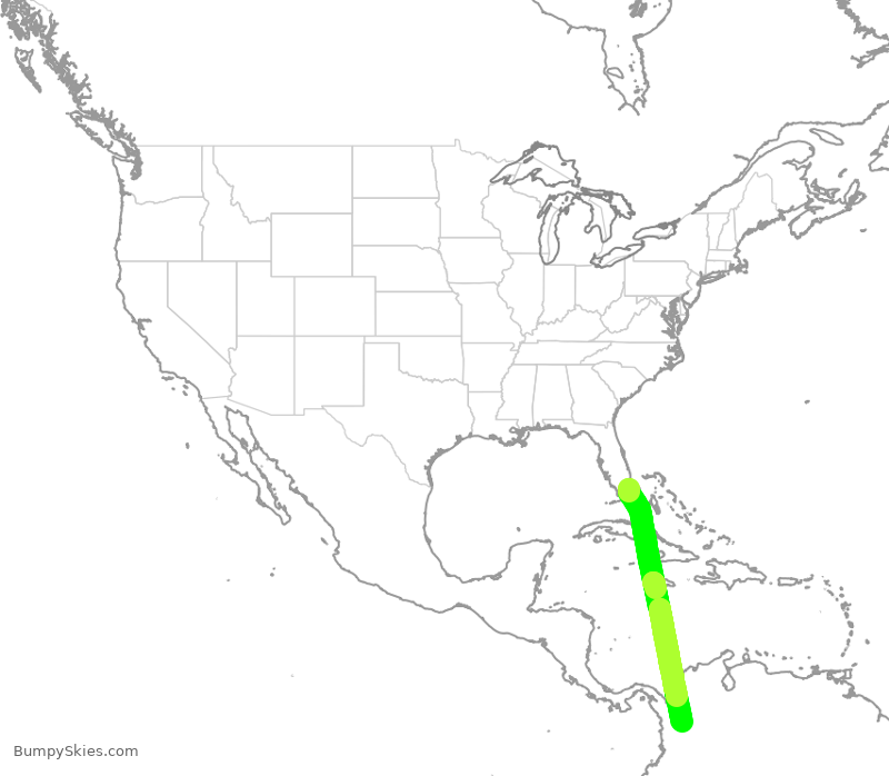 Turbulence forecast map for AVA033, MIA to KRG