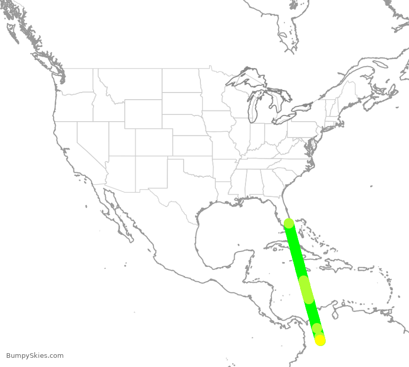Turbulence forecast map for AVA036, BOG to FLL