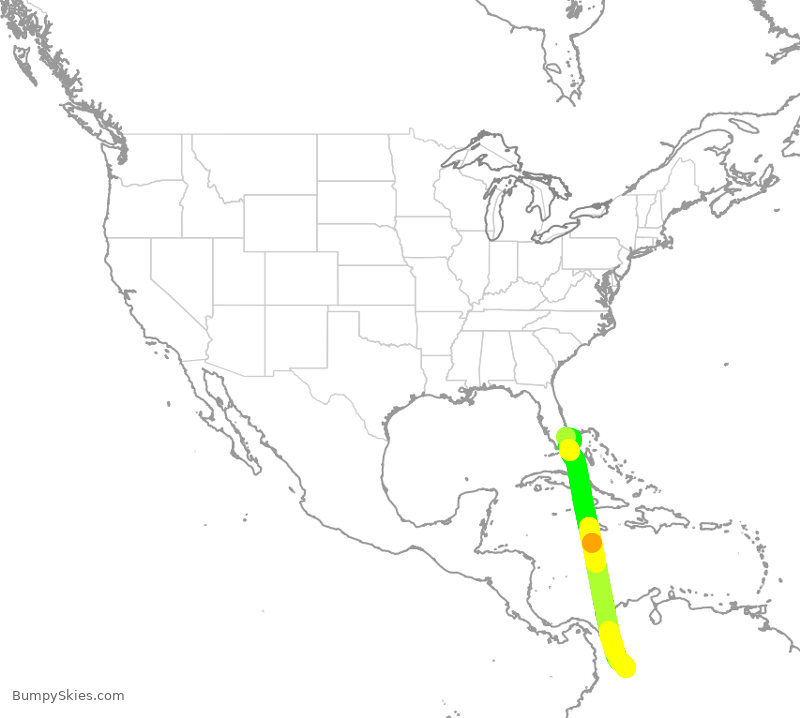 Turbulence forecast map for AVA037, FLL to BOG